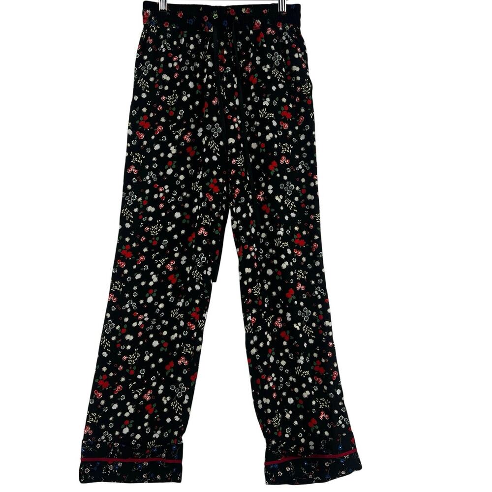 Red Valentino WMNS Floral Wide Leg Silk Trousers Black Elastic Waist SZ 4 (?)
